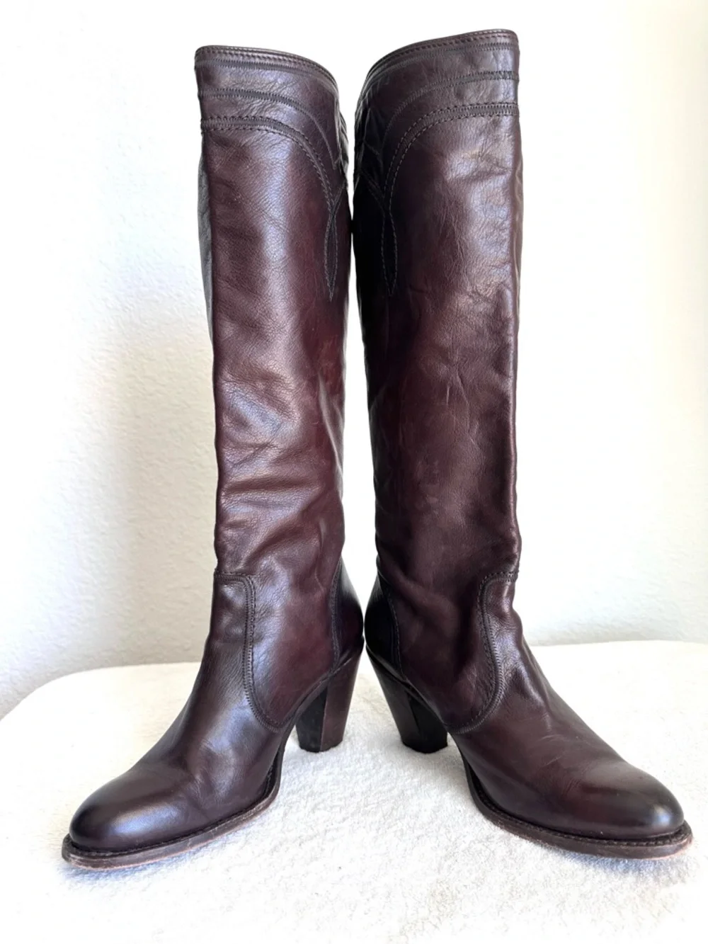 Frye Mustang Stitch Tall Boots Brown Women’s 9.5 Riding Western Knee High - Picture 1 of 12